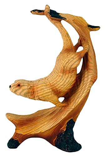 Mme-975 5 In. Single Sea Otter Scene Carving Faux Wood Figurine, Brown