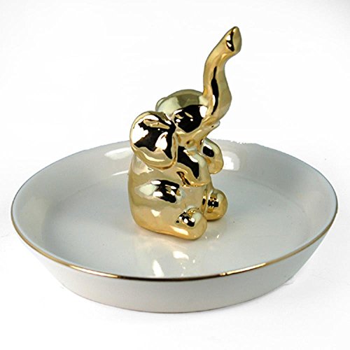Mge-255 4.5 In. Ceramic Ring Holder With Gold Elephant Pln-6727828