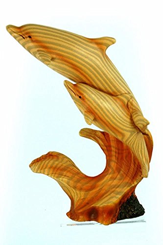 Mme-980 7.5 In. Two Dolphins Swimming Scene Carving Faux Wood Figurine, Brown