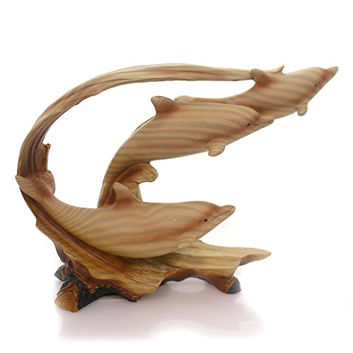 Mme-686 9 In. Three Dolphin Scene Ocean Woodlike Carving