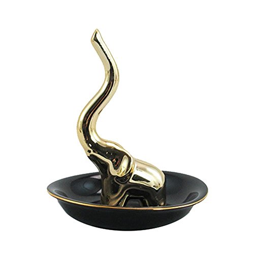 Fwg-101 4.5 In. Gold Elephant With Black Dish & Gold Rim