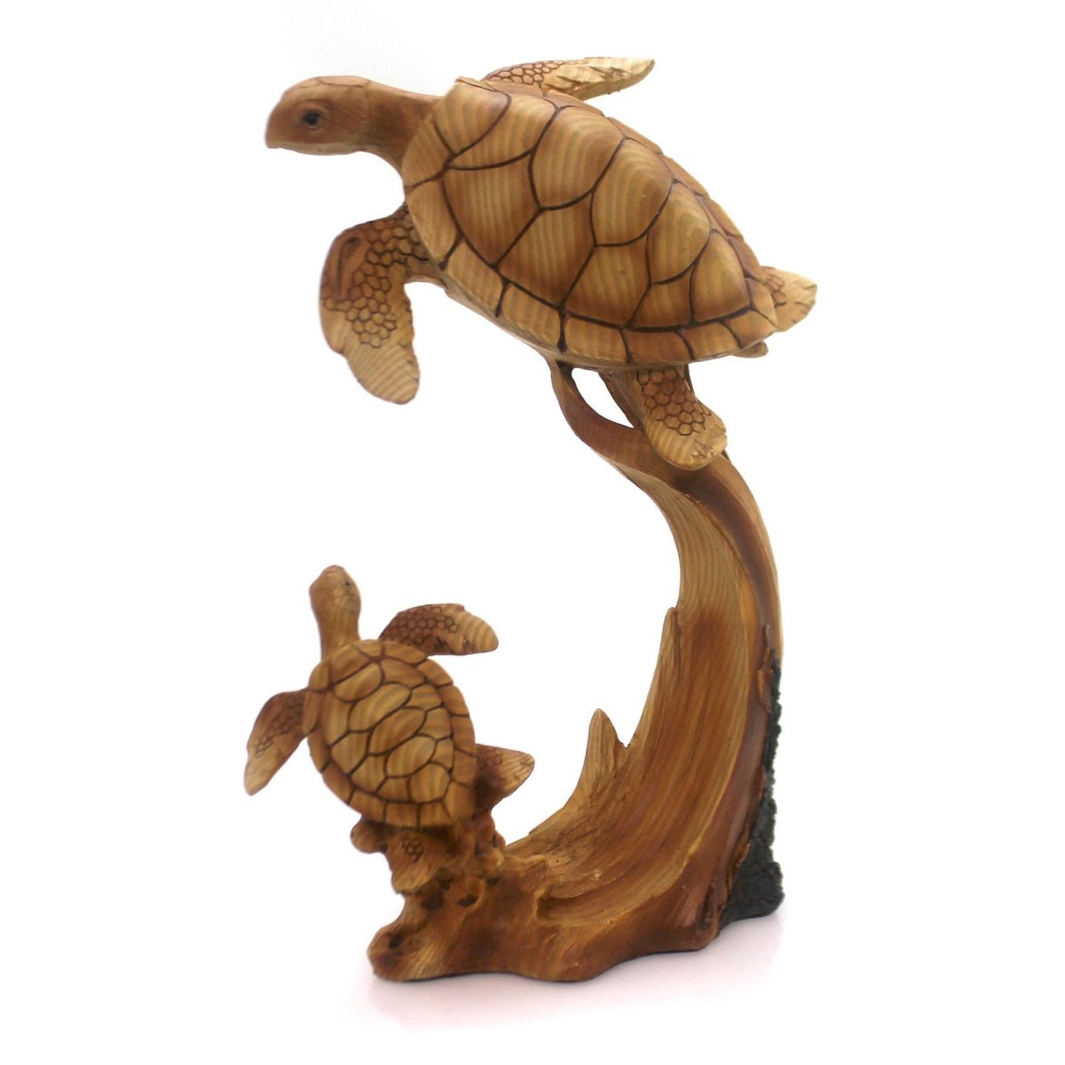 Mme-179 9.5 In. Woodlike Mom & Baby Sea Turtle Swimming