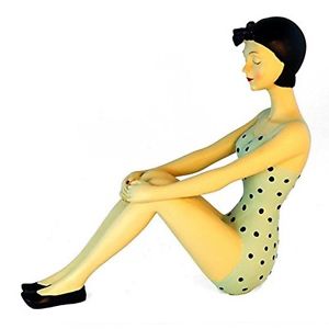 Jwe-069 8 In. Polka Dot Bathing Beauty Sitting Figurine, White & Navy