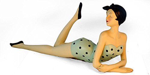14 Polka Dot Bathing Beauty Posing With Leg Up Figurine, White & Navy