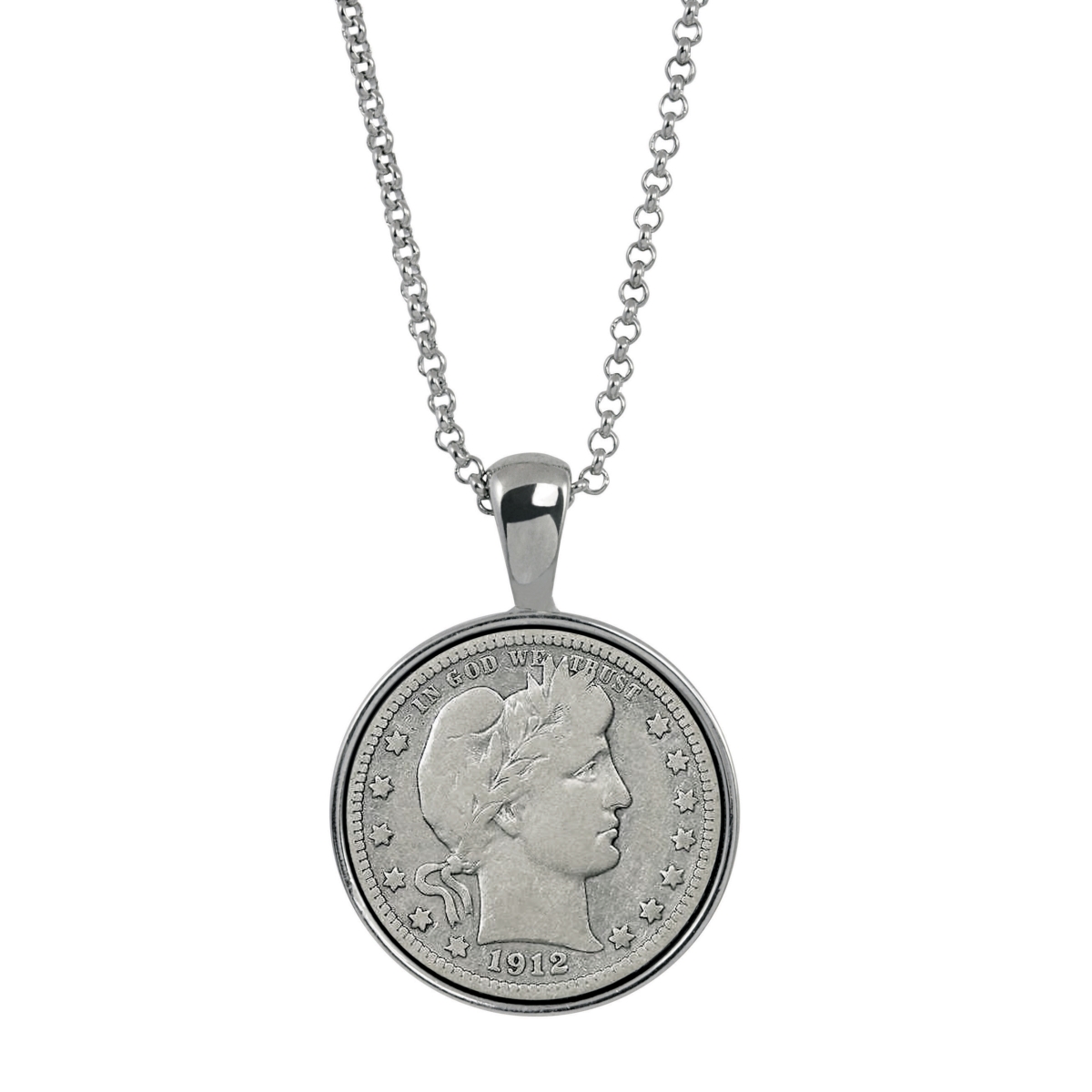 14372 Silver Barber Quarter Silver Tone Coin Pendant
