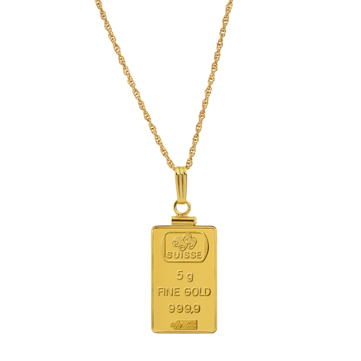 14382 5 G Gold Ingot Pendant Necklace