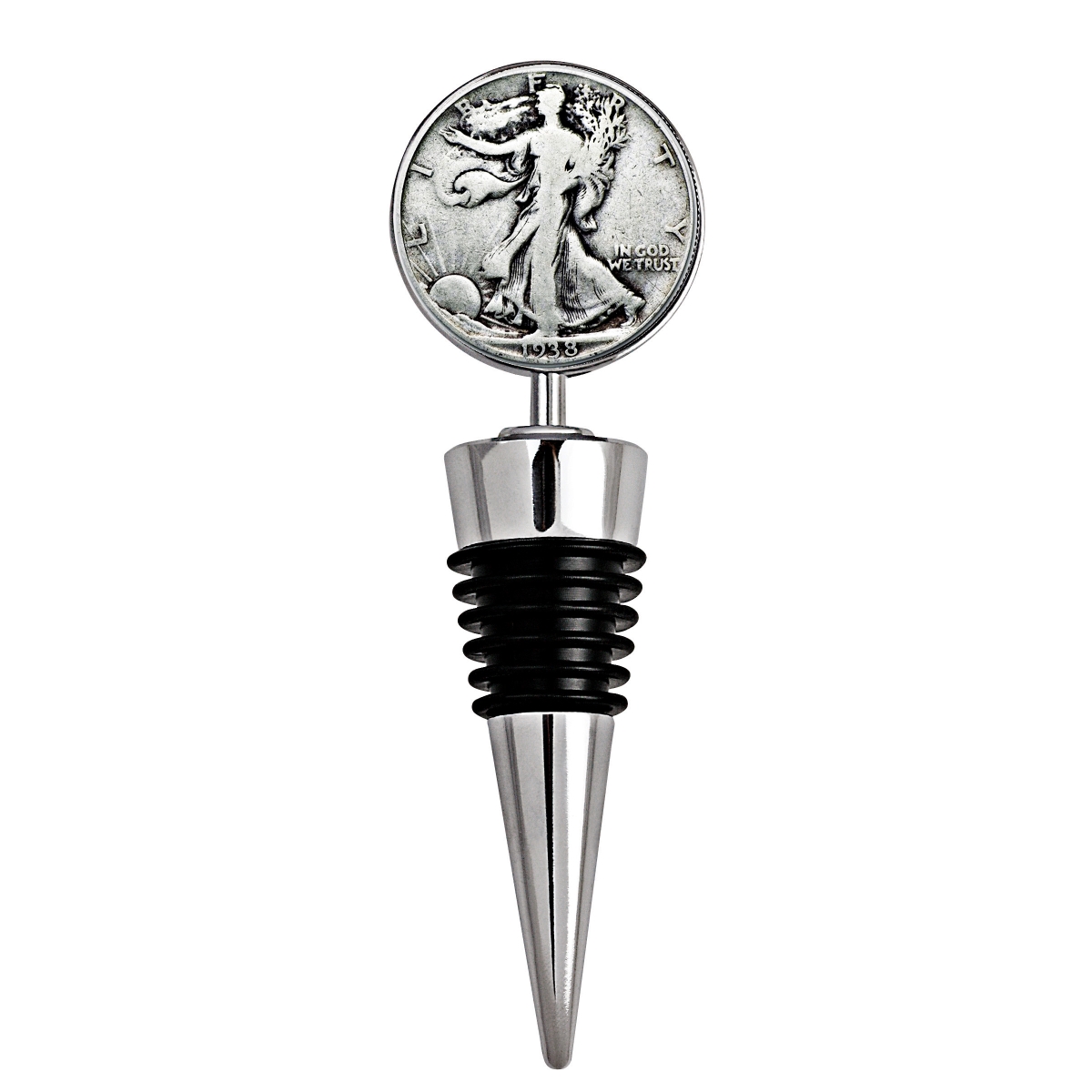 15201 4 X 1.3 In. Silver Walking Liberty Half Dollar Coin Wine Stopper