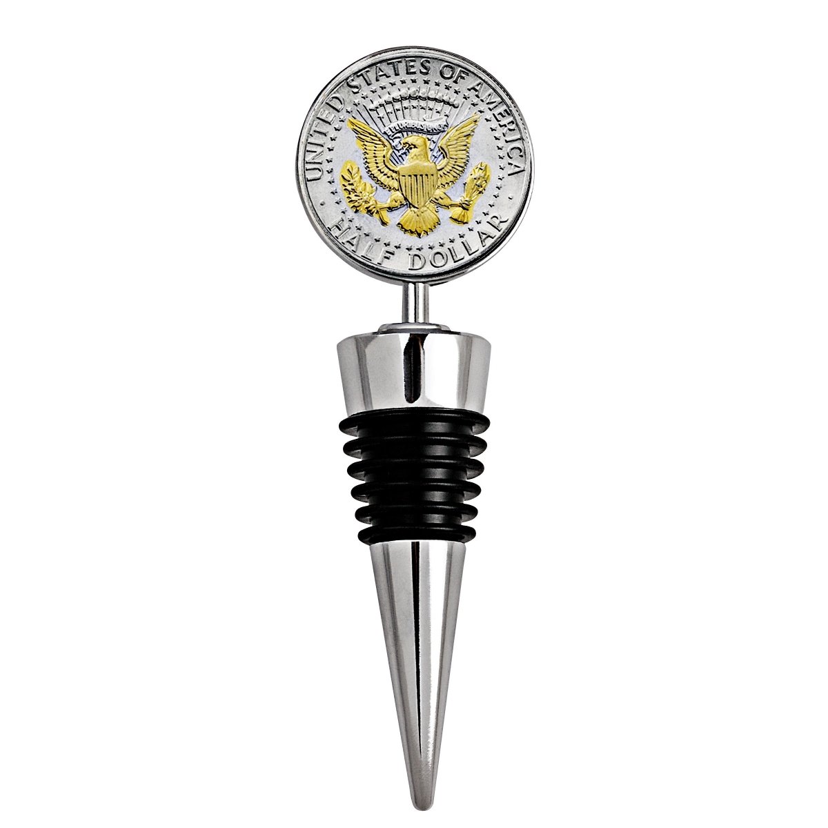 15205 4 X 1.3 In. Selectively Gold-layered Presidential Seal Jfk Half Dollar Coin Wine Stopper