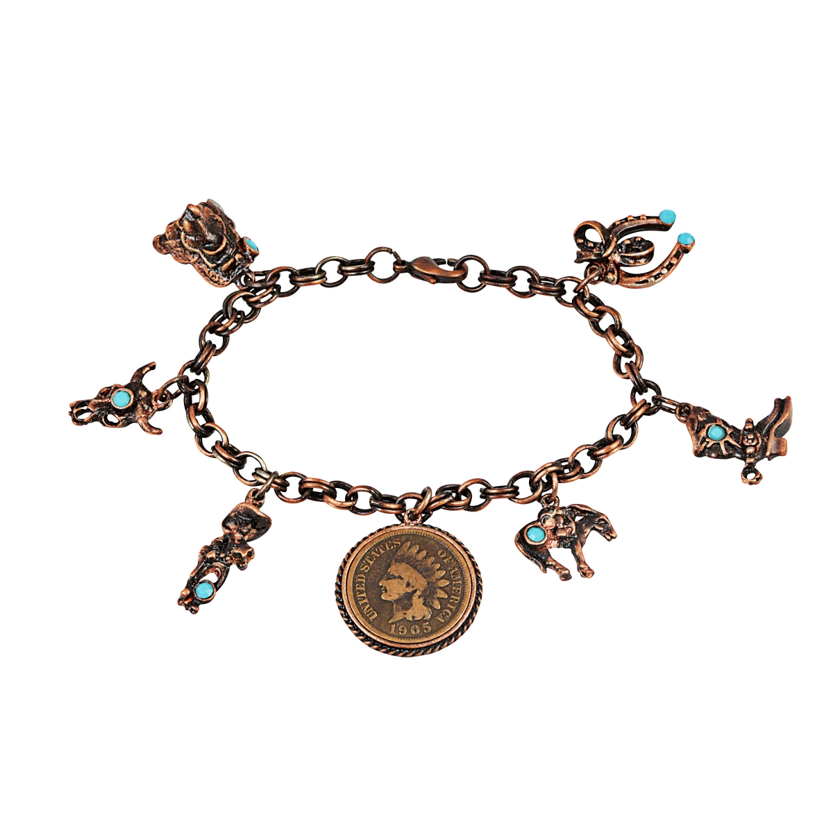 15239 7.5 In. Indian Cent Western Charm Bracelet