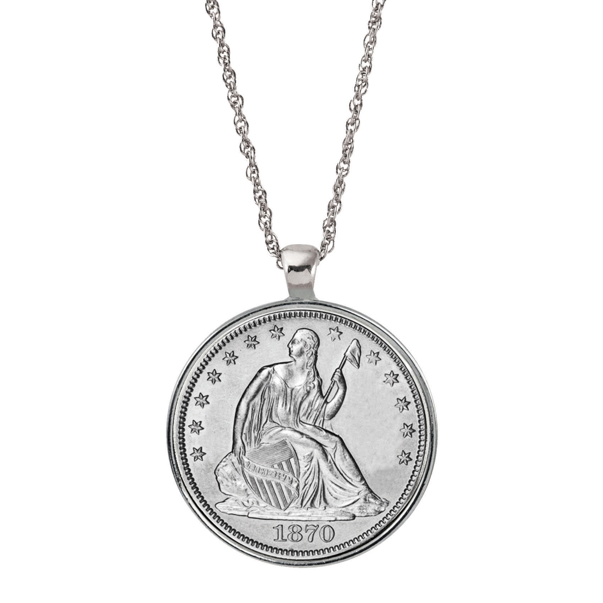 15474 Silver Seated Liberty Half Dollar Coin Silvertone Pendant