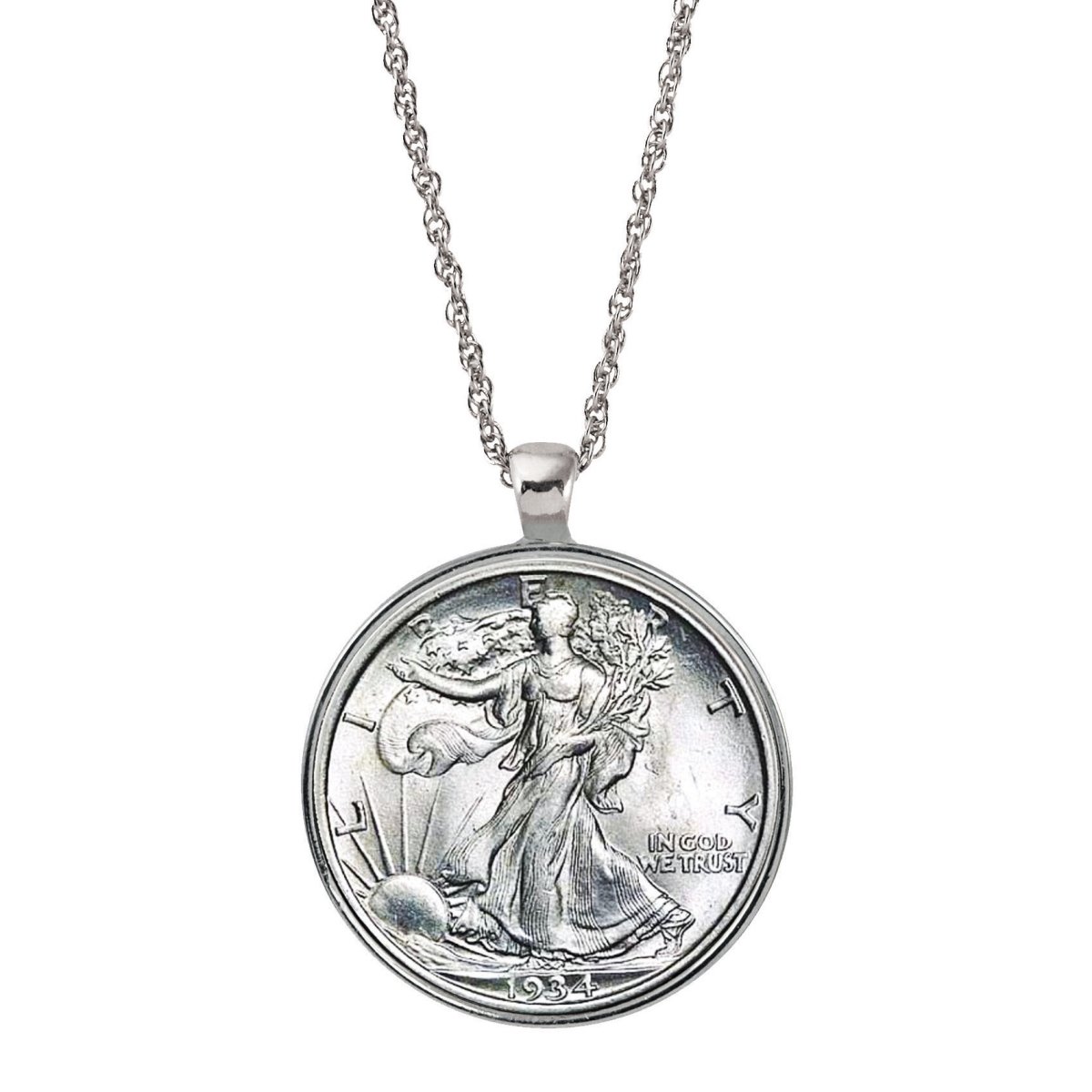 15476 Silver Walking Liberty Half Dollar Coin Silvertone Pendant