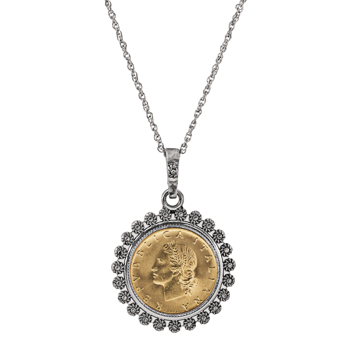 15353 Miss Italy Italian 20 Lira Coin Necklace