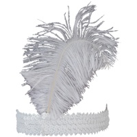 Ostrich Feather Head Band - White