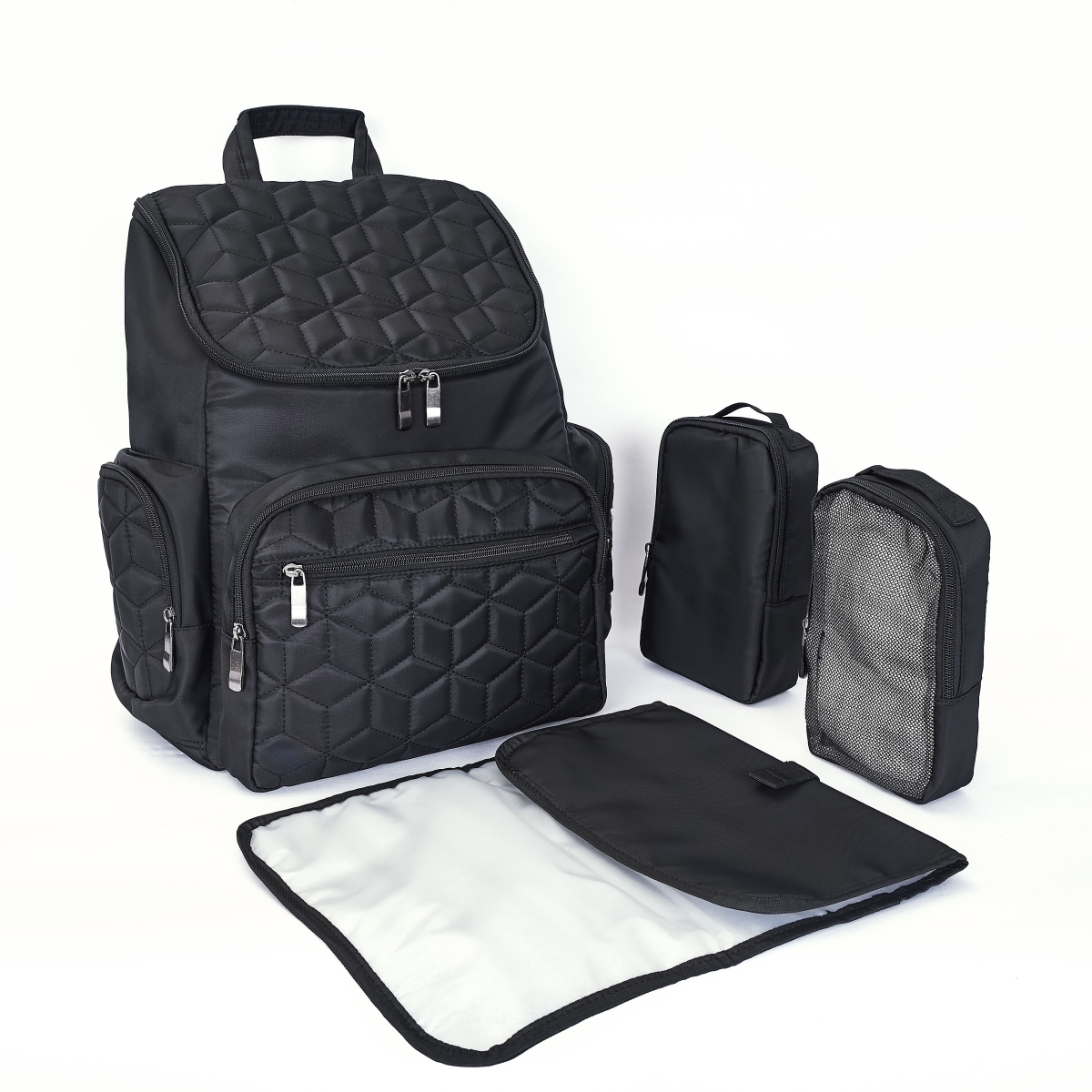 Dp1bk Textured Baby Diaper Bag, Waterproof With Changing Mat, Pockets & Insulated Pouch - Black