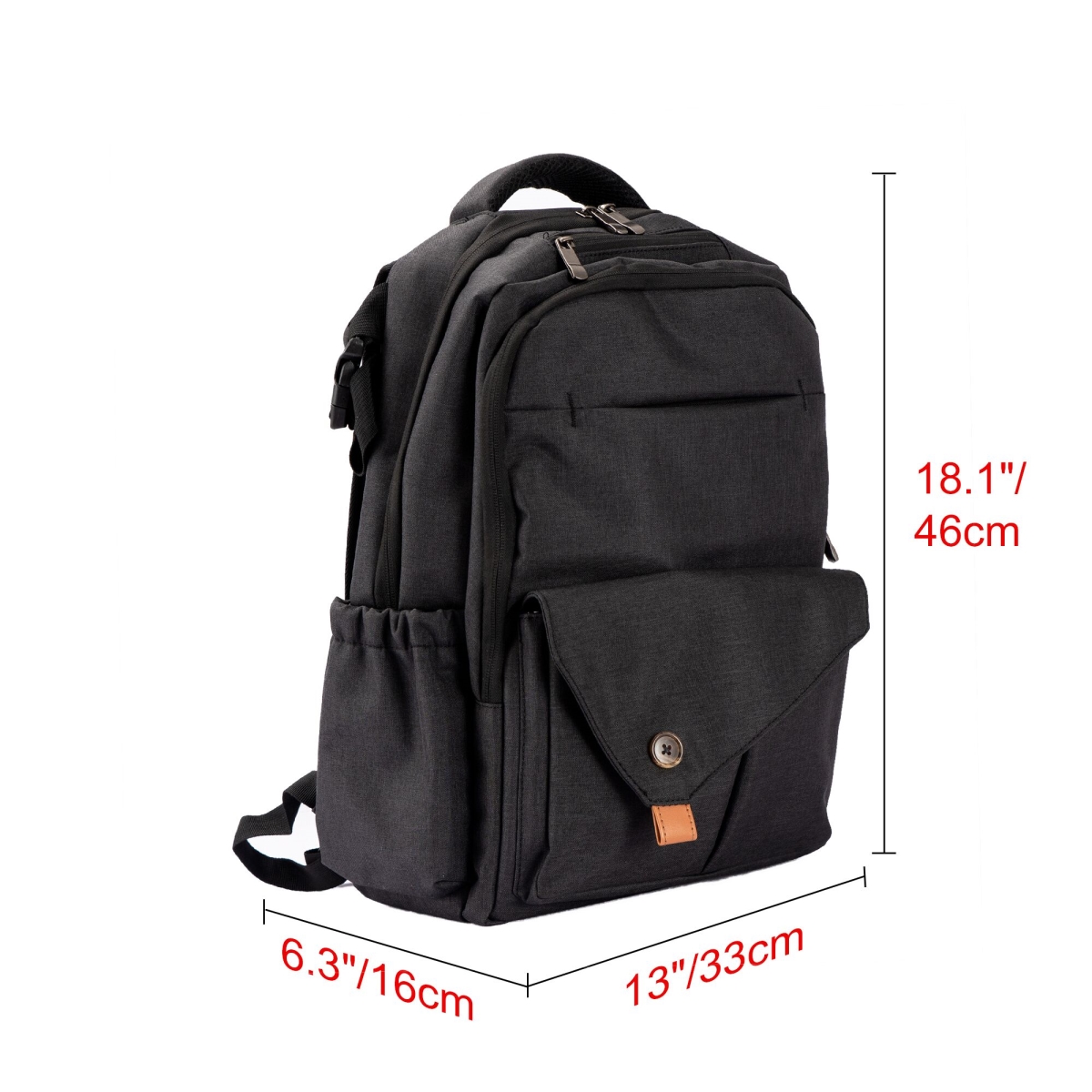 Dp3bk Baby Diaper Bag, Waterproof With Changing Mat, Pockets & Stroller Straps - Black