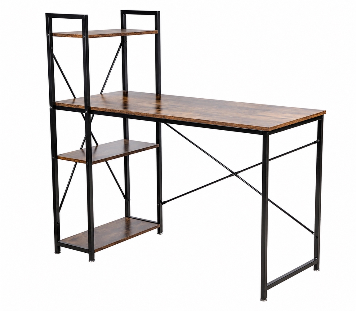 47 in. Modern Style Computer Desk with 4 Tier Storage Bookshelves, Rustic Brown