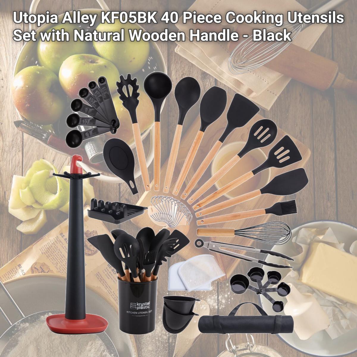 Picture of Utopia Alley KF05BK 40 Piece Cooking Utensils Set with Natural Wooden Handle - Black