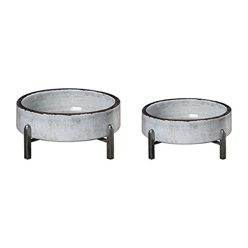 18731 Essie Pale Gray Bowls, Metal & Ceramic - Set Of 2