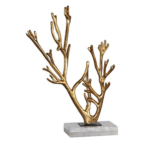 18744 Golden Coral Sculpture - Iron & Marble