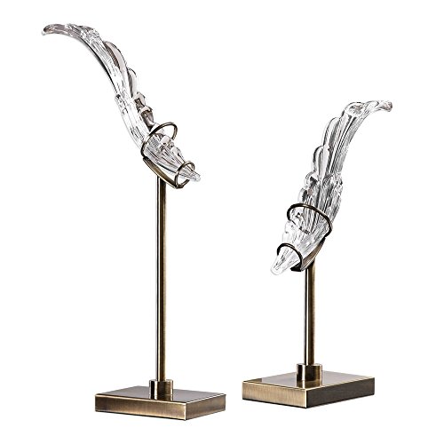 18746 Wings Sculpture, Iron & Crystal - Set Of 2