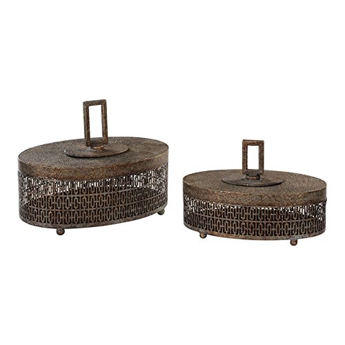 18758 Agnese Antiqued Gold Boxes, Mdf & Iron - Set Of 2