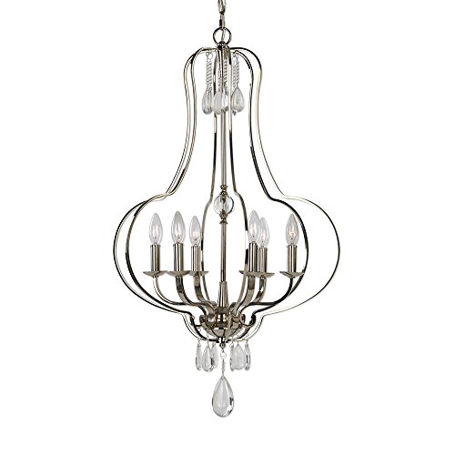 21301 Genie 6 Light Polished Nickel Chandelier - Steel & Glass