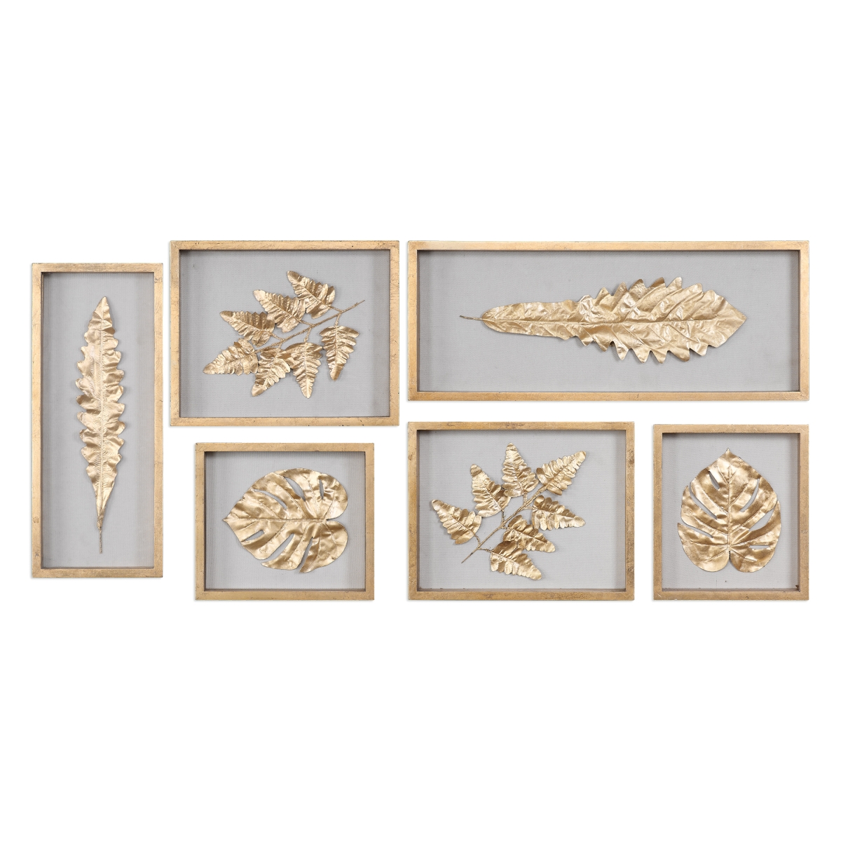 04074 Golden Leaves Shadow Box, Set Of 6