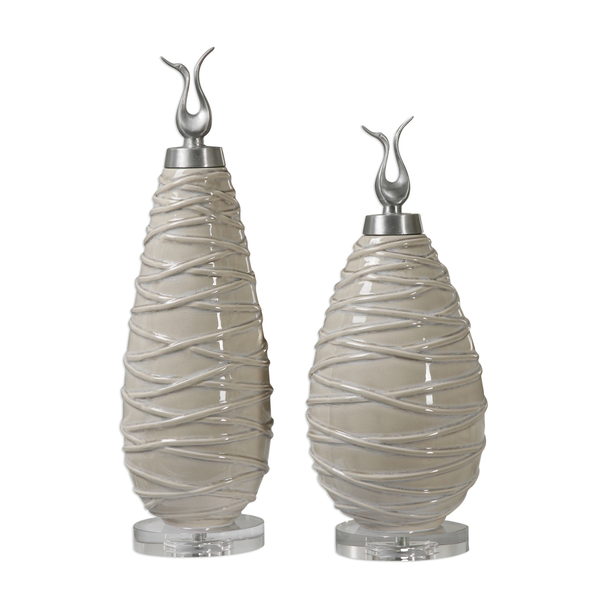 18781 Romeo Crackled Light Gray Finials, Set Of 2