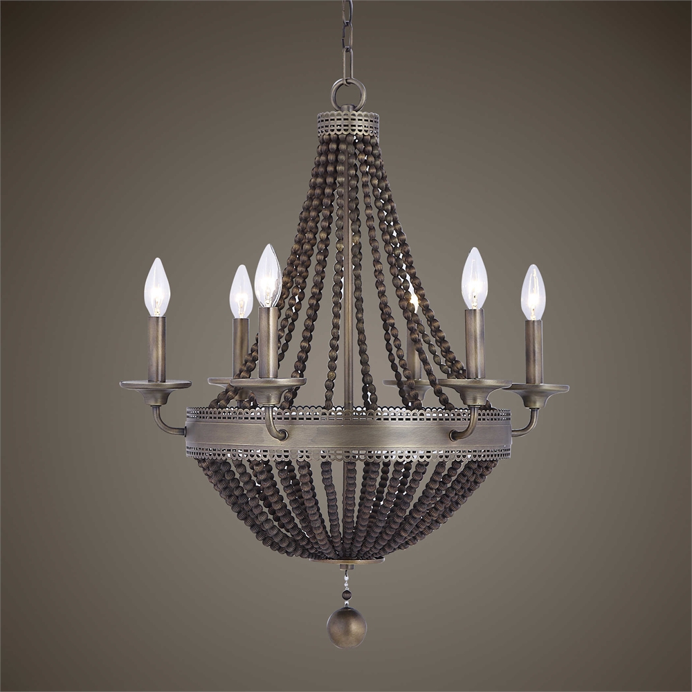 21315 Thursby Brass 6 Light Beaded Chandelier