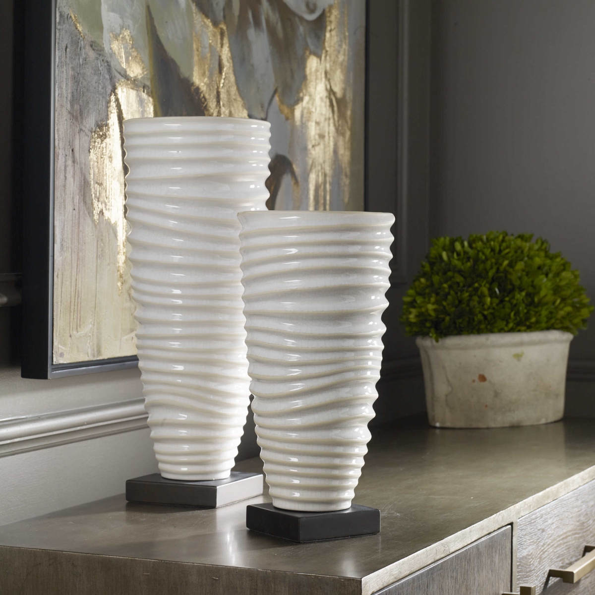 Uttermost 18995 Kiera Aged White Vases - Set of 2 Uttermost 18995 Kiera Aged White Vases - Set of 2