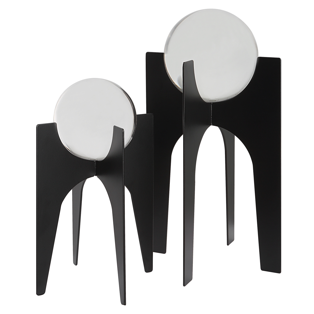 18053 Ellianna Crystal Spheres On Black Base, Brushed Black Finish - Set of 2