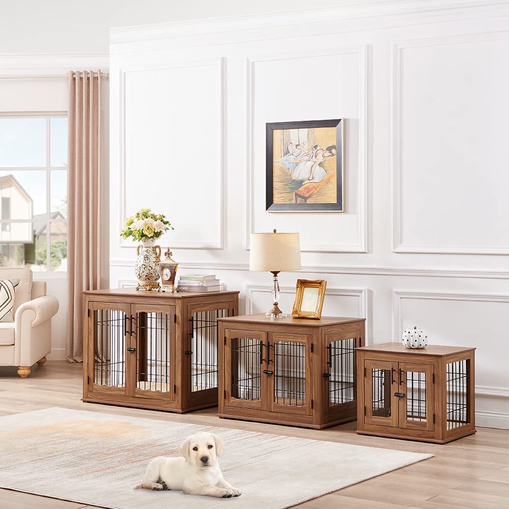 Picture of beeNbkks EV1012 Large Wire Pet Crate with Cushion -  Walnut
