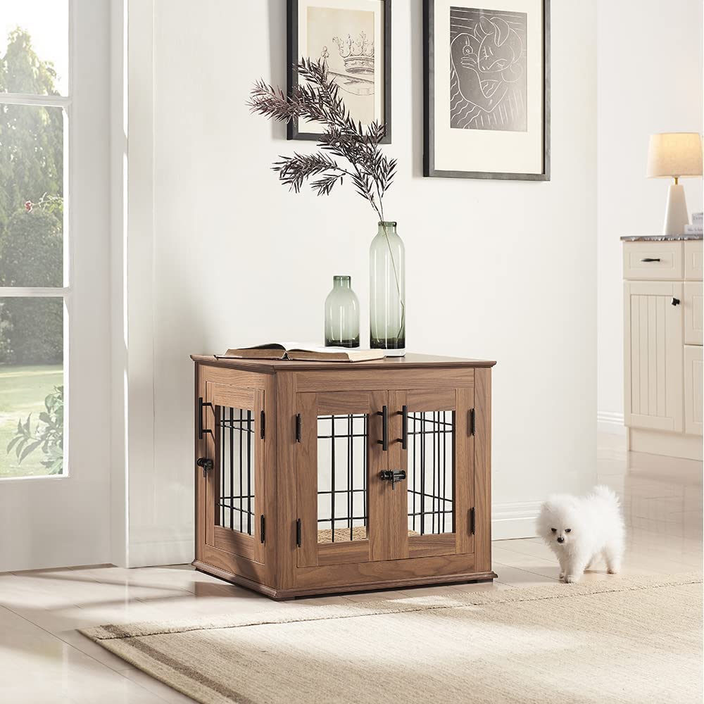 Picture of beeNbkks EV1024 Small Wire Pet Crate with Cushion -  Walnut