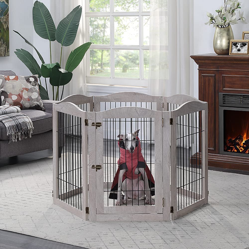 Picture of UniPaws UH5146 6 Panels Pet Gate with Play Pen -  Weathered Grey
