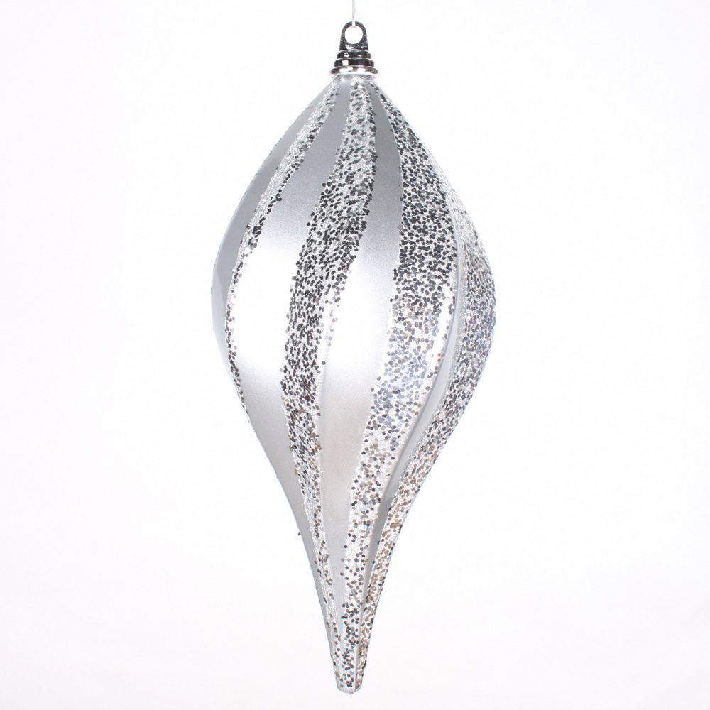 M132507 Silver Candy Glitter Swirl Drop Ornament - 8 In.