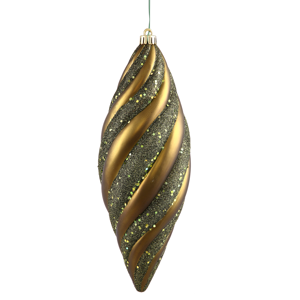 N118214 Olive Spiral Matte-glitter Spiral Drop Ornament - 8 In. - 3 Per Box