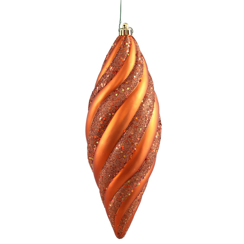 N118218 Burnish Orange Spiral Matte-glitter Spiral Drop Ornament - 8 In. - 3 Per Box