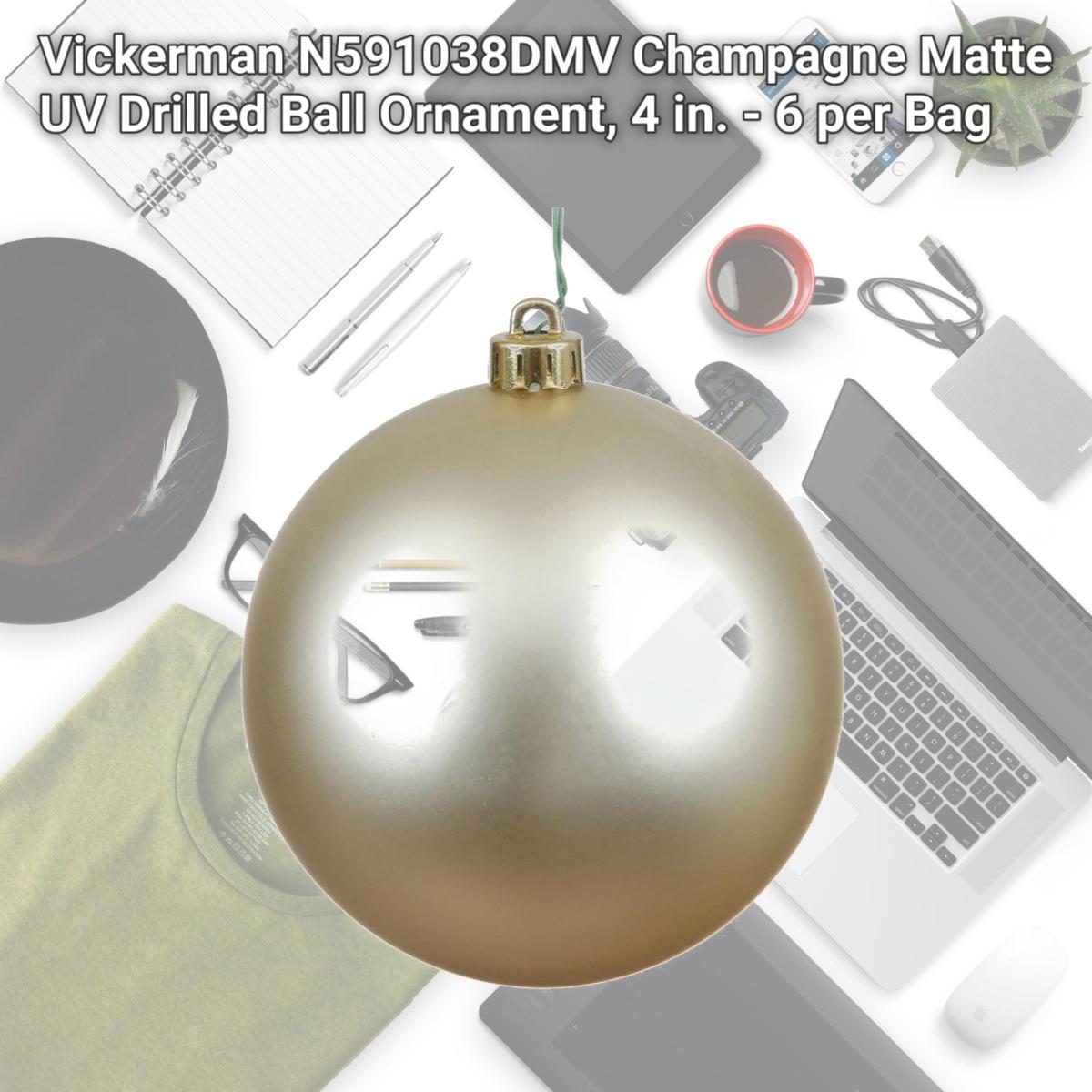 Picture of Vickerman N591038DMV Champagne Matte UV Drilled Ball Ornament, 4 in. - 6 per Bag