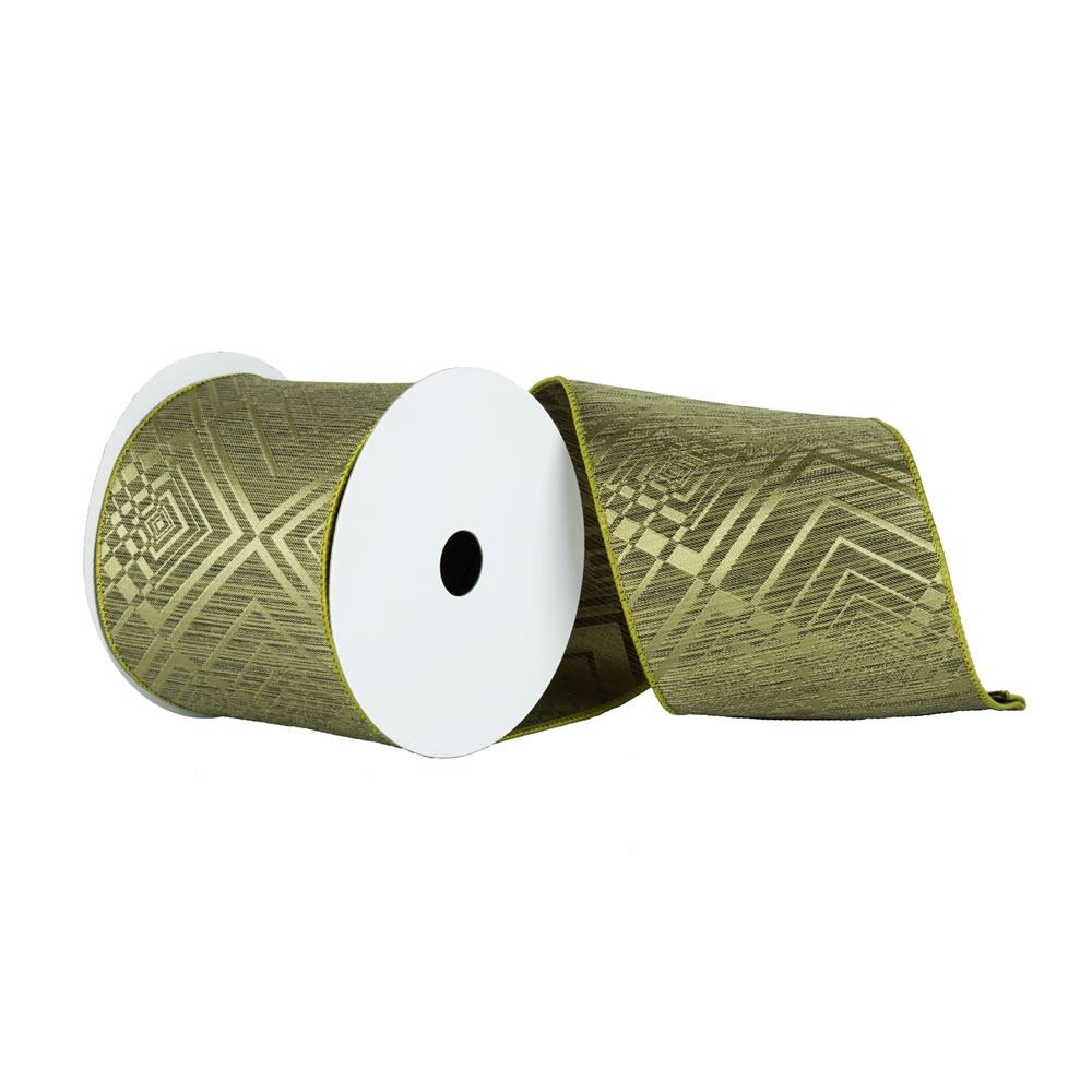 Q151276 Sage Geometric Jacquard Ribbon, 6 In. X 10 Yard