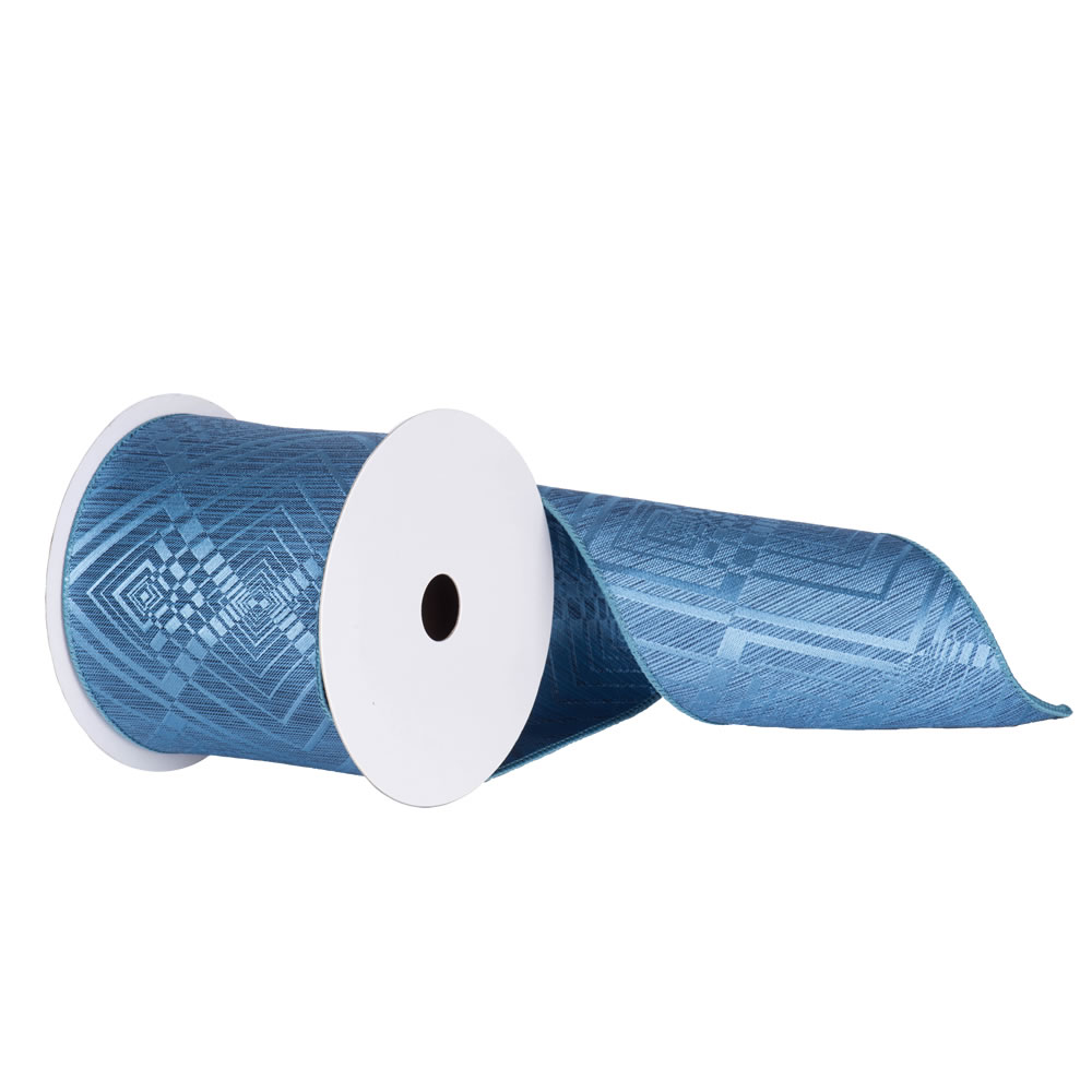 Q151286 Blue Geometric Jacquard Ribbon, 6 In. X 10 Yard