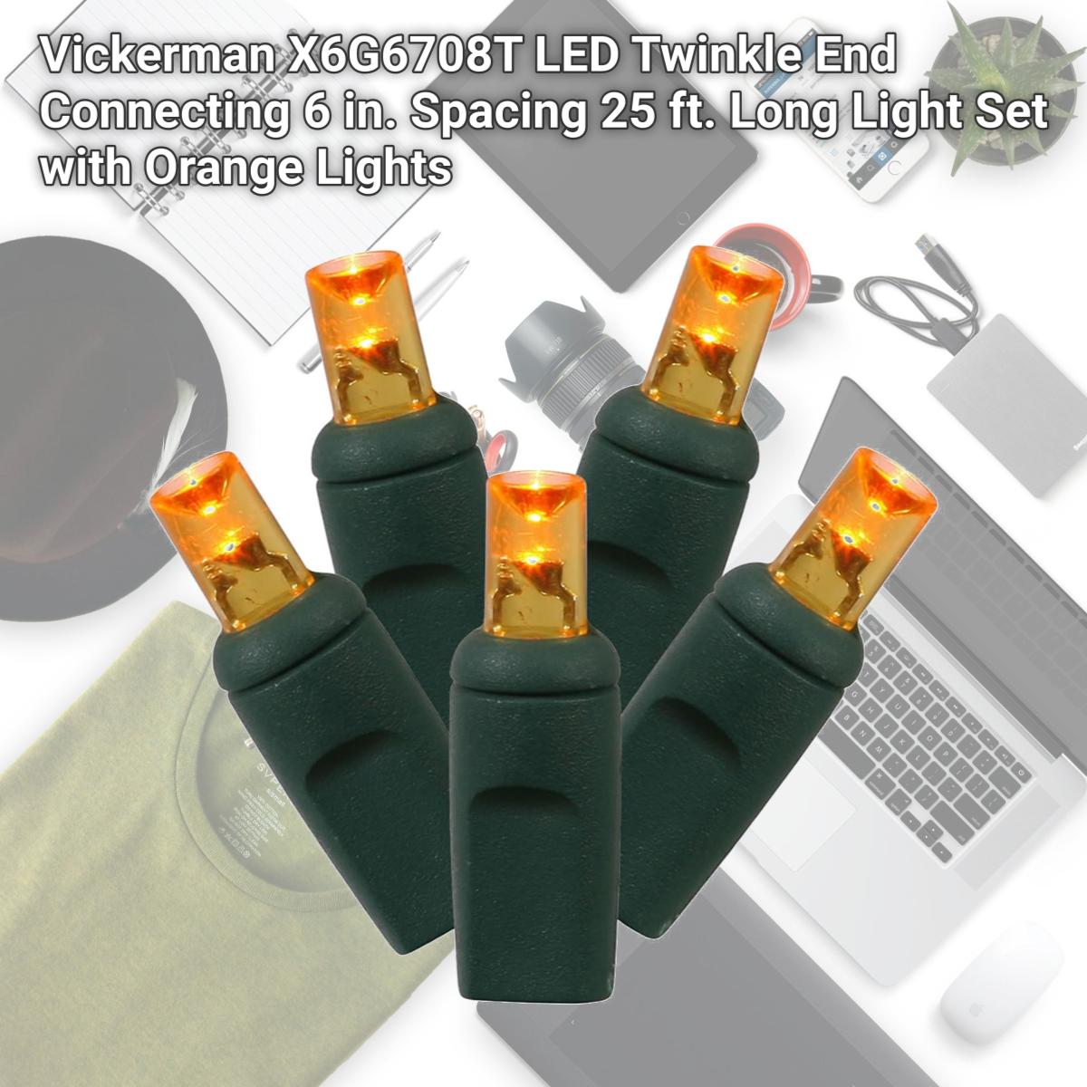 Picture of Vickerman X6G6708T LED Twinkle End Connecting 6 in. Spacing 25 ft. Long Light Set with Orange Lights