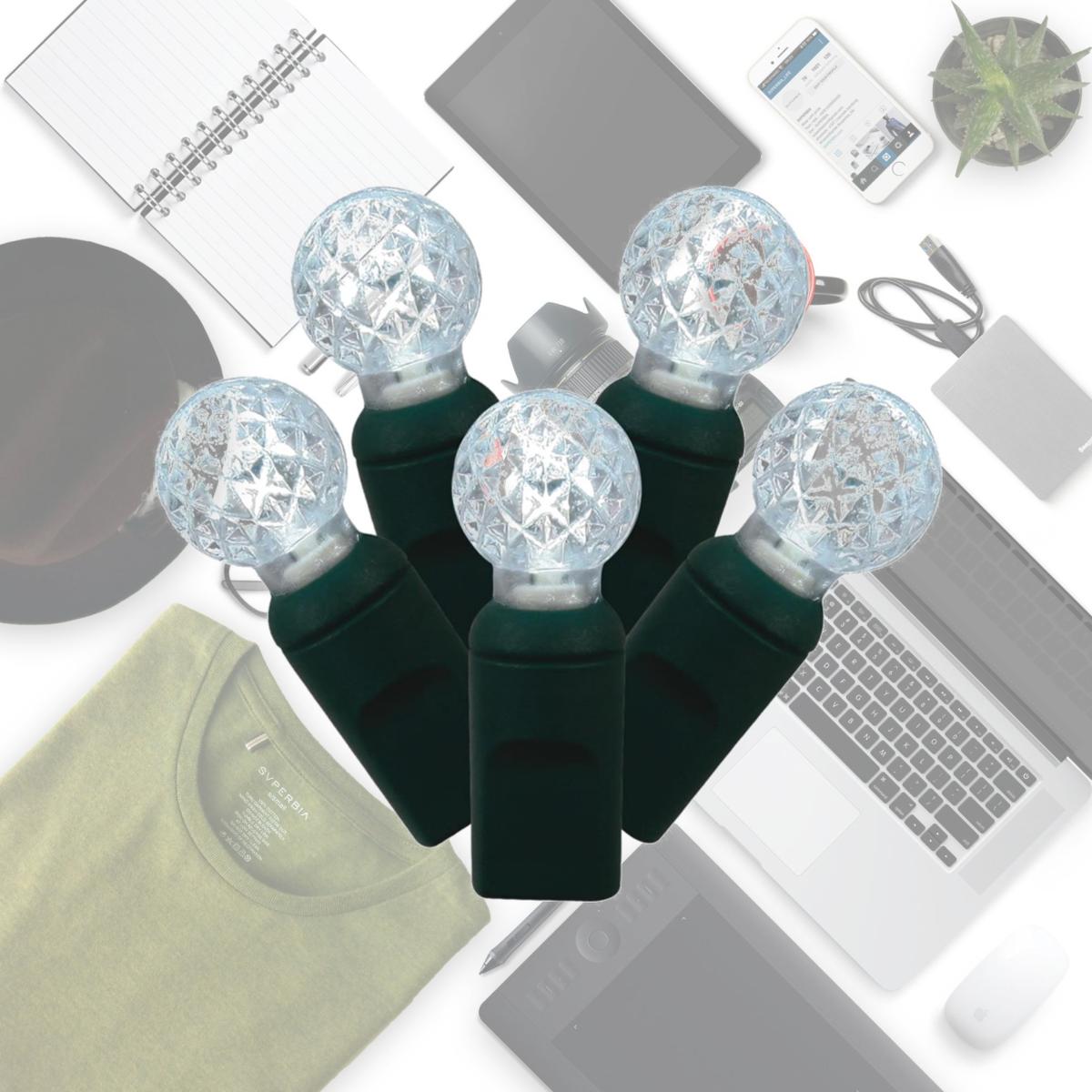 Picture of Vickerman X4G9109 LED Green Wire G12 Berry End Connecting 4 in. Spacing 34 ft. Long Light Set with Pure White Lights