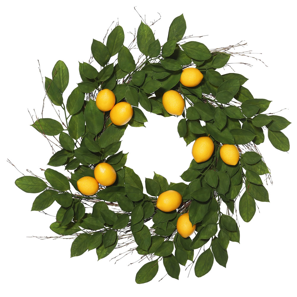 24 In. Green Salal Leaf With Yellow Lemon Wreath