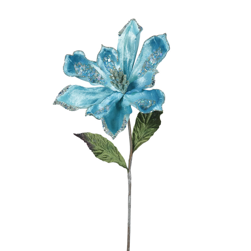 22 In. Sea Blue Magnolia Flower With 3 Bag
