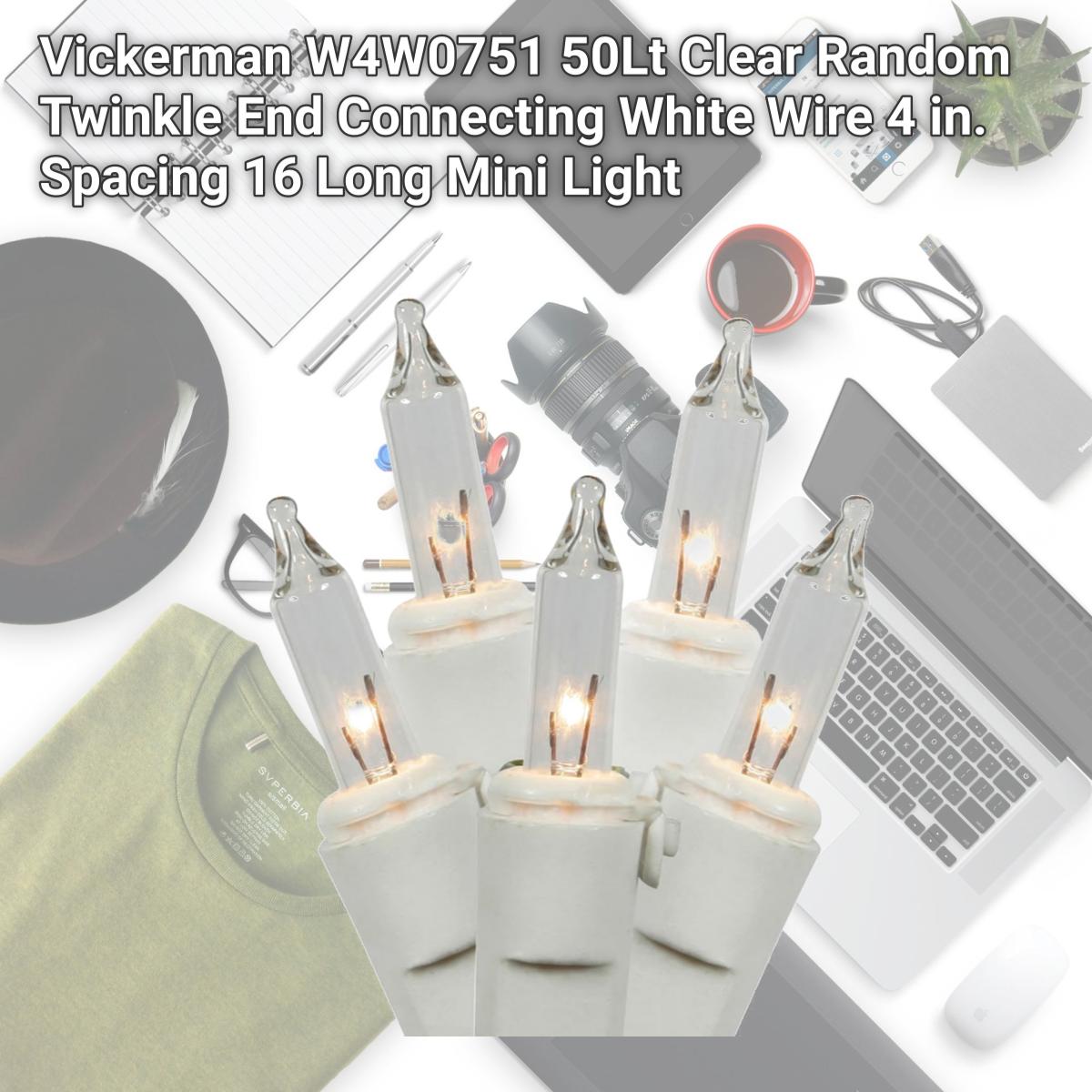 Picture of Vickerman W4W0751 50Lt Clear Random Twinkle End Connecting White Wire 4 in. Spacing 16 Long Mini Light