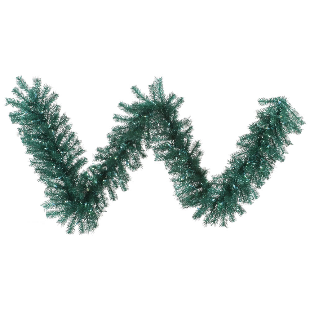 A147315led 9 Ft. X 14 In. Aqua Tinsel Garland Tree With 100 Teal Dura Led Light