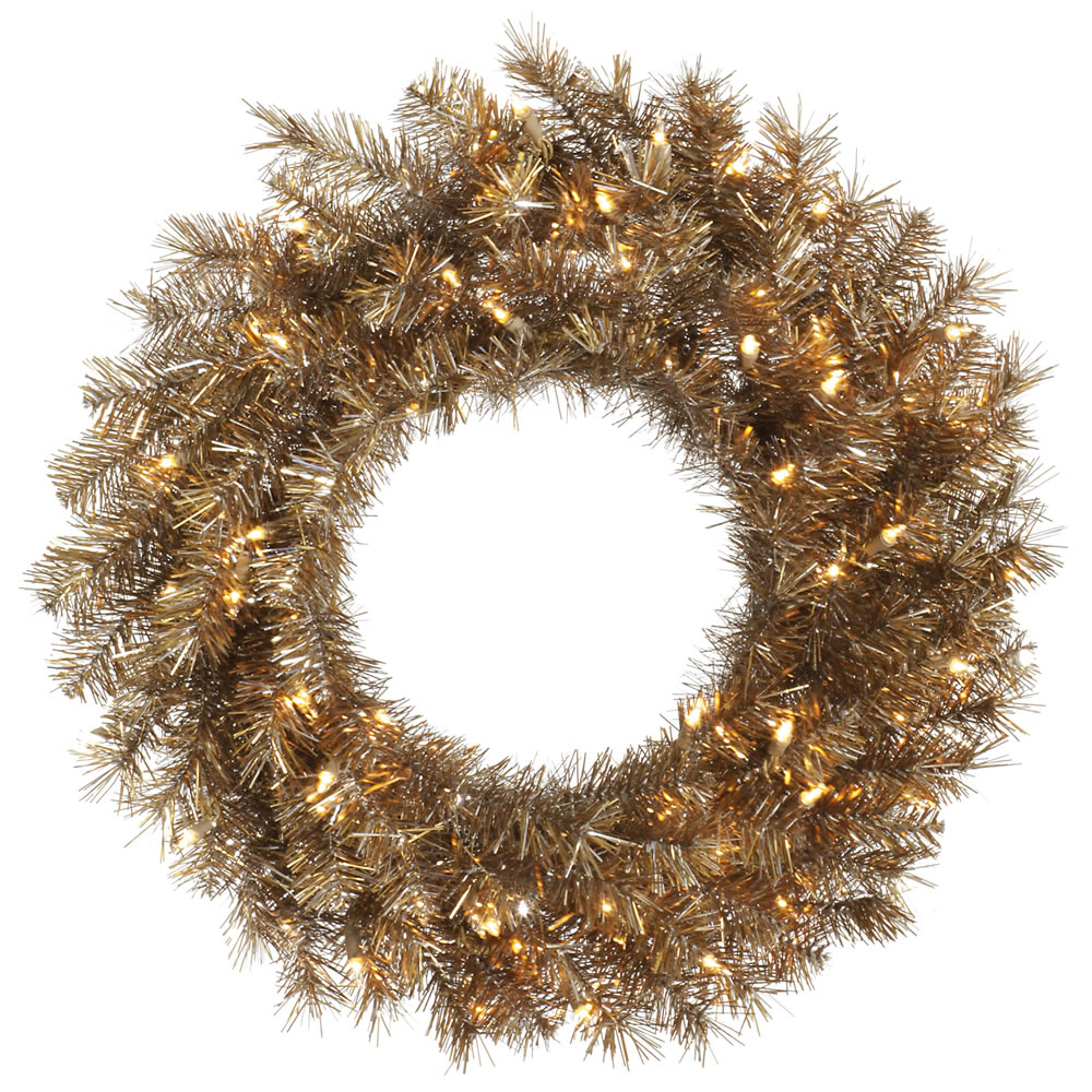 24 In. Metal Mixed Tinsel Wreath With 50 Warm White Led Light