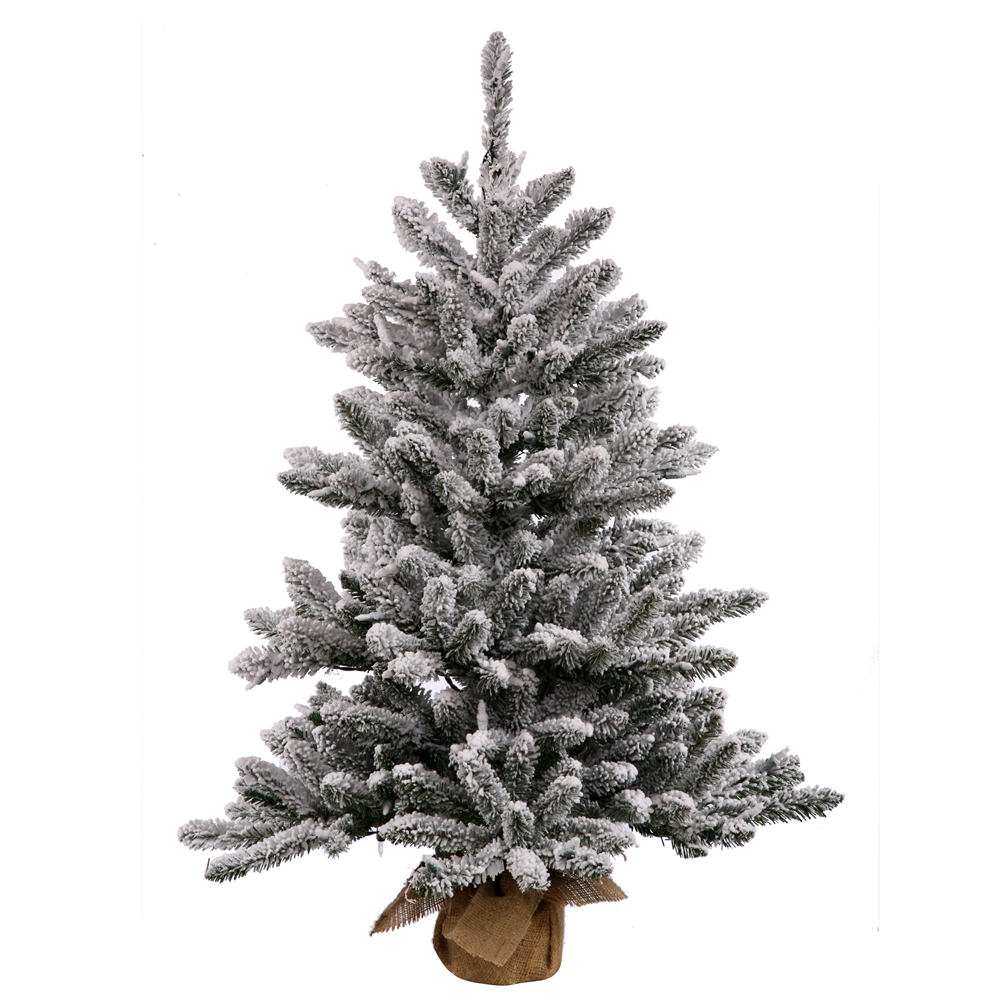 24 In. Flocked White On Green Anoka Pine Christmas Tree With Burlap Base 92 Tips