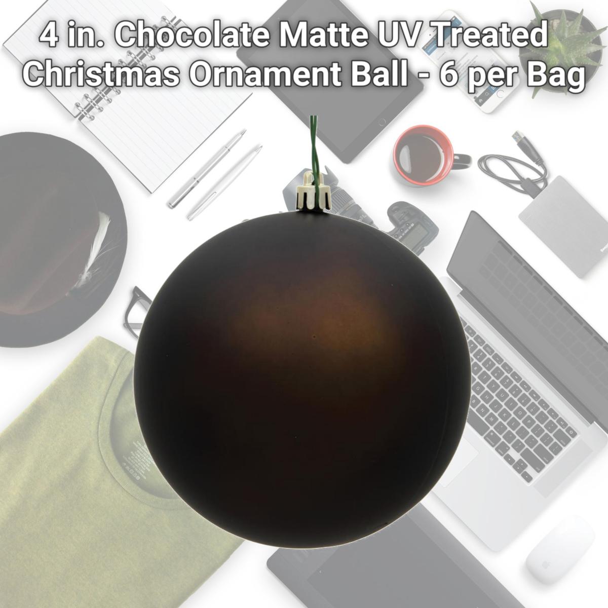Picture of Vickerman N591075DMV 4 in. Chocolate Matte UV Treated Christmas Ornament Ball - 6 per Bag