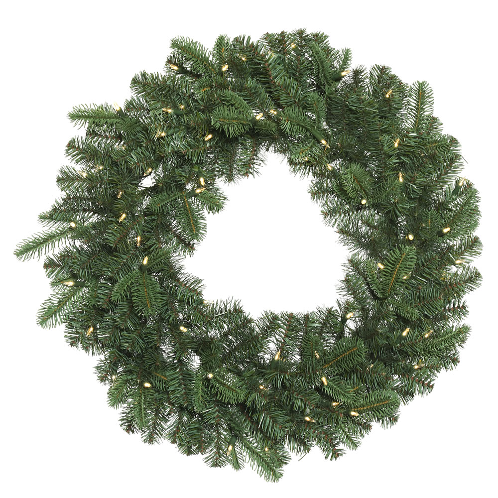 24 In. Grand Noble Green Wreath With 50 Warm White Dura Light